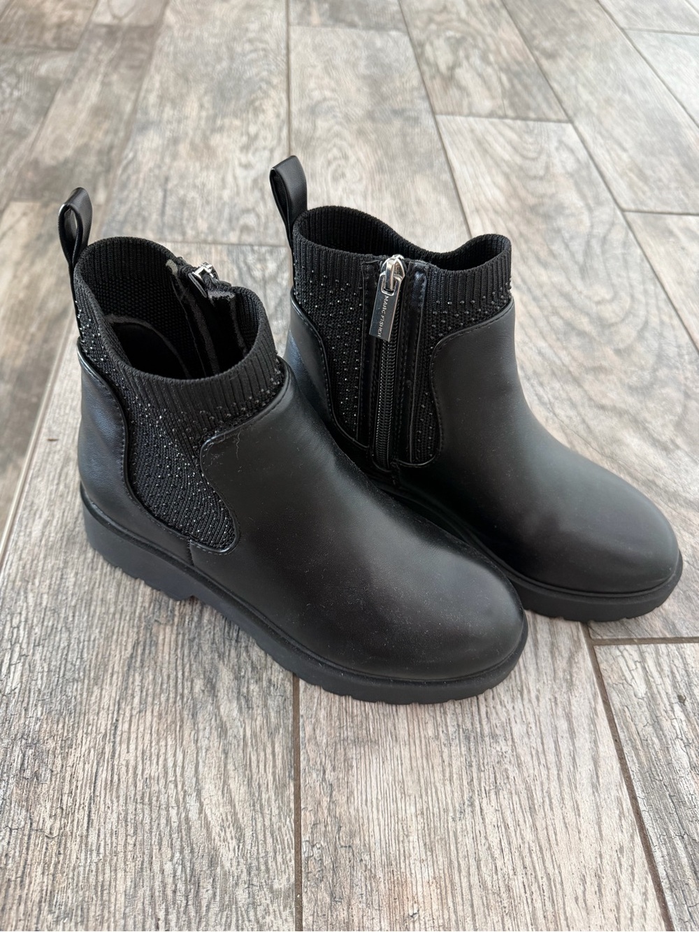 Marc Fisher Kids Black Knit-Top Zip Ankle Boots